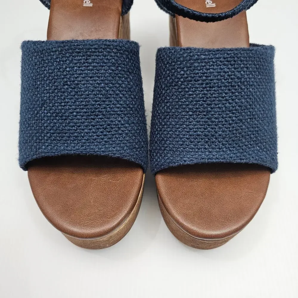 Jeffrey Campbell On Deck Platform Sandal Womens 10 Navy Blue Wood Wedge Heel